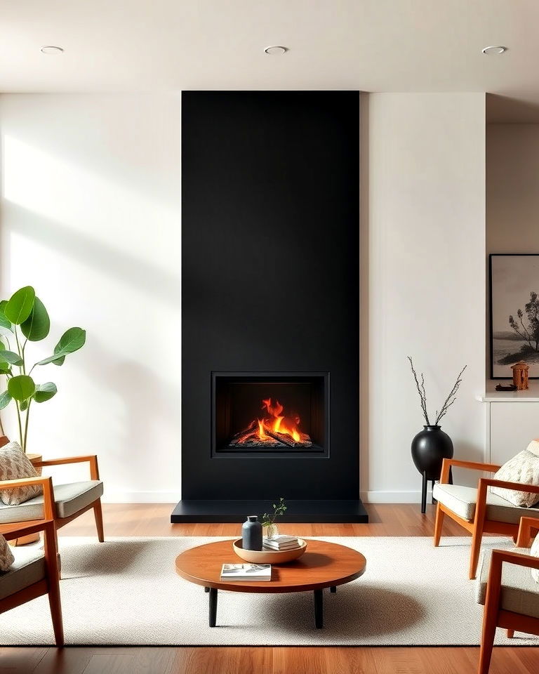 mid century modern minimalist black fireplace