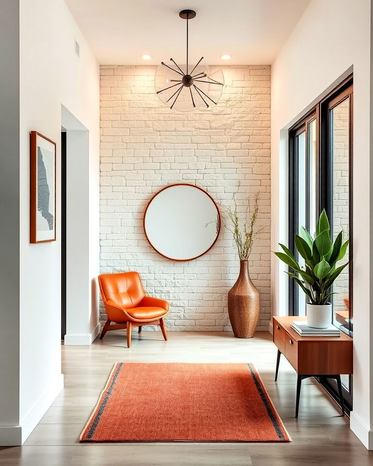 mid century modern stone wall for the entryway