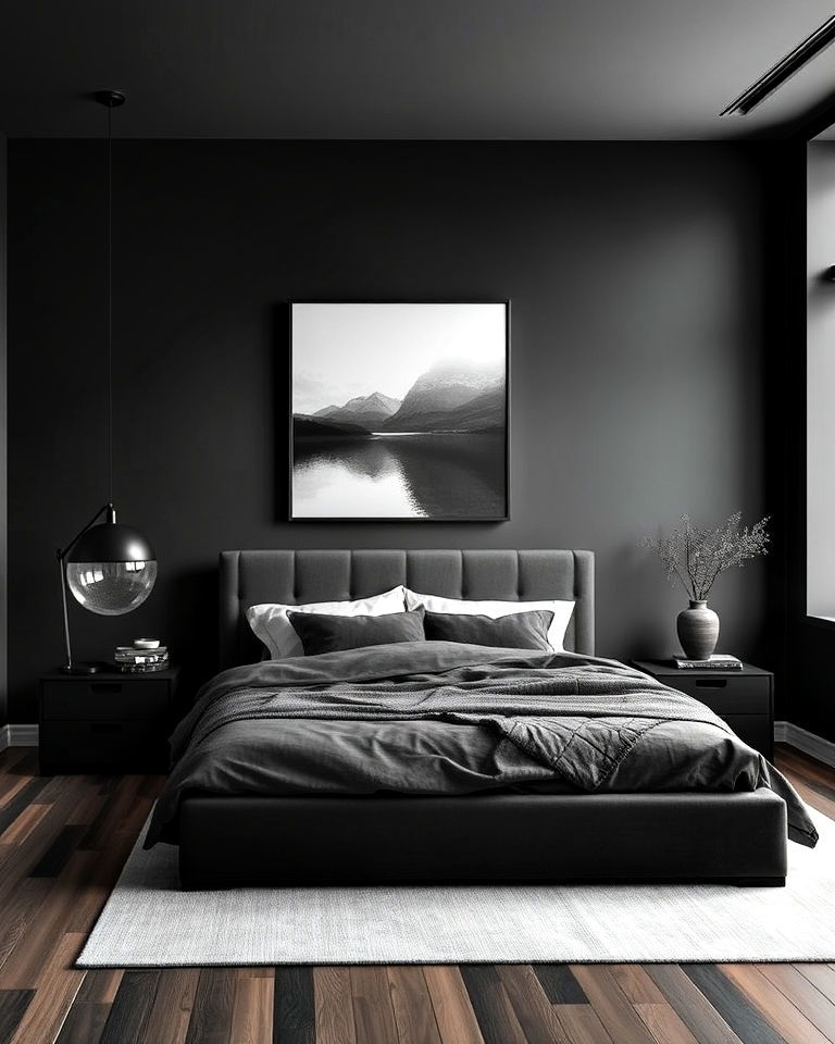 minimalist charcoal bedroom