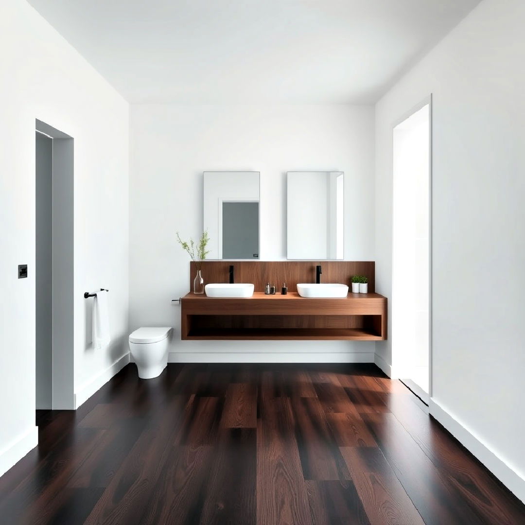 minimalist dark wood floor bathroom design