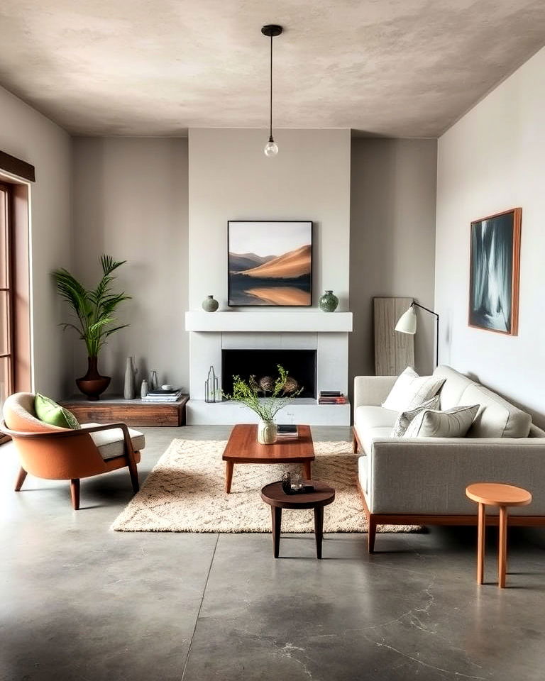 minimalist decor living room with concrete flooring