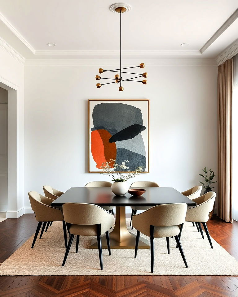 minimalist dining room with bold artwork