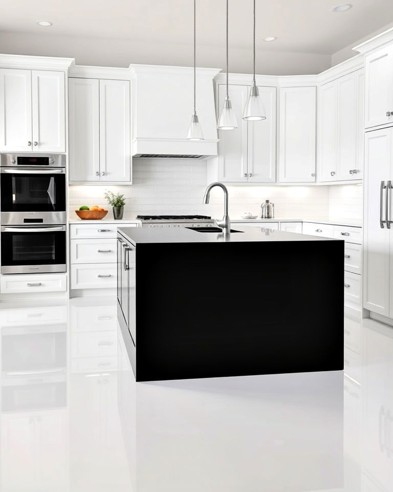 minimalist elegance white kitchen with black island