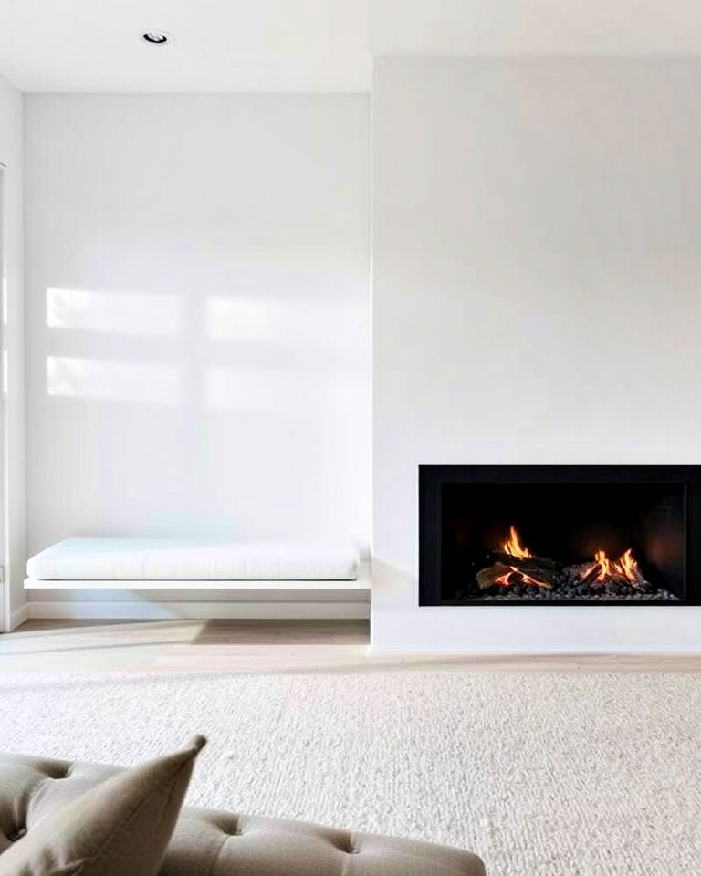 minimalist fireplace with floating bench