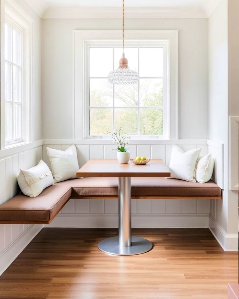 minimalist floating banquette seating