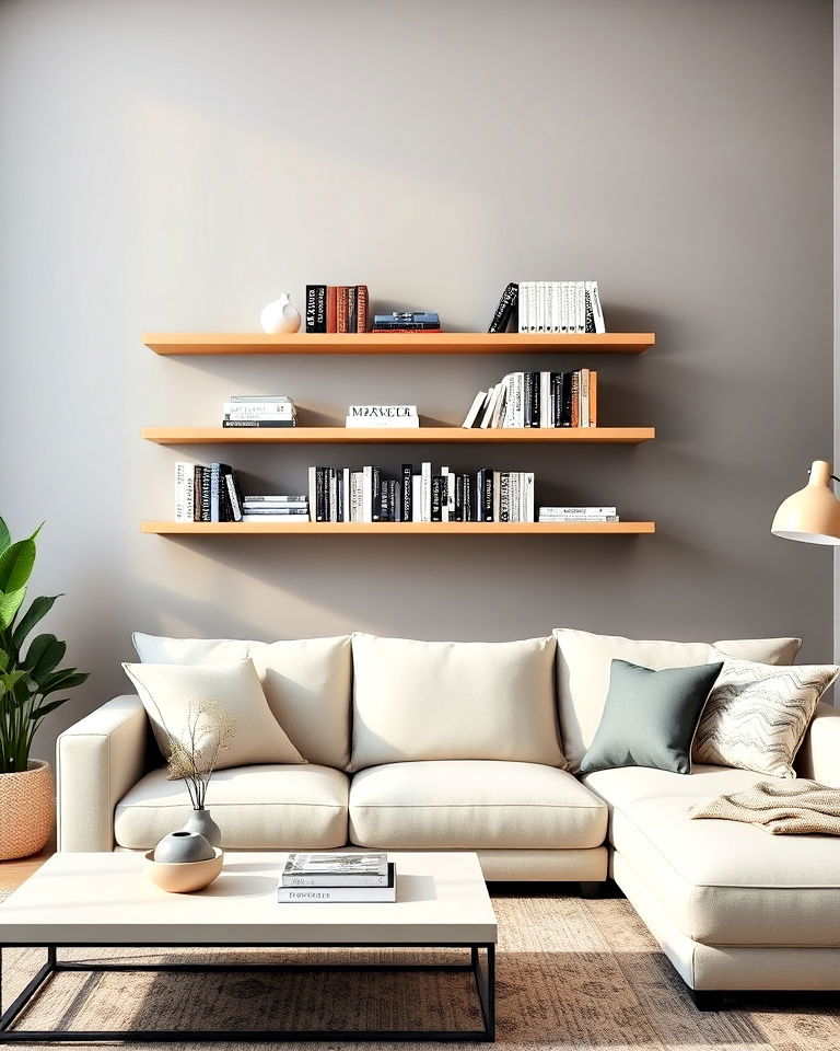 minimalist floating shelves for living room