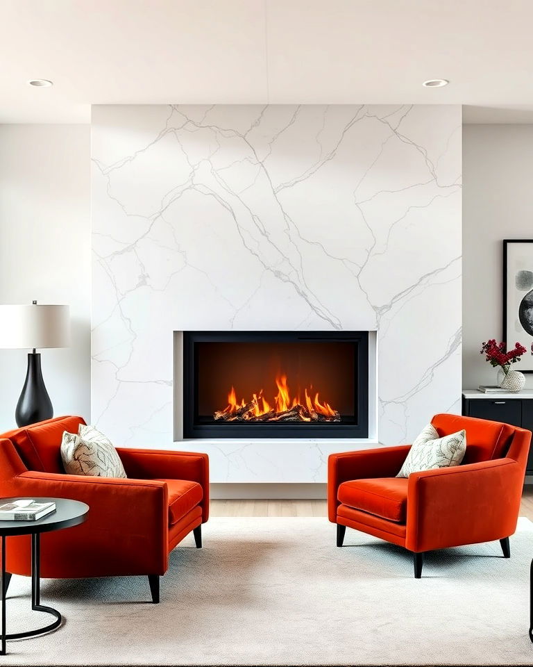 minimalist frameless quartz fireplace design