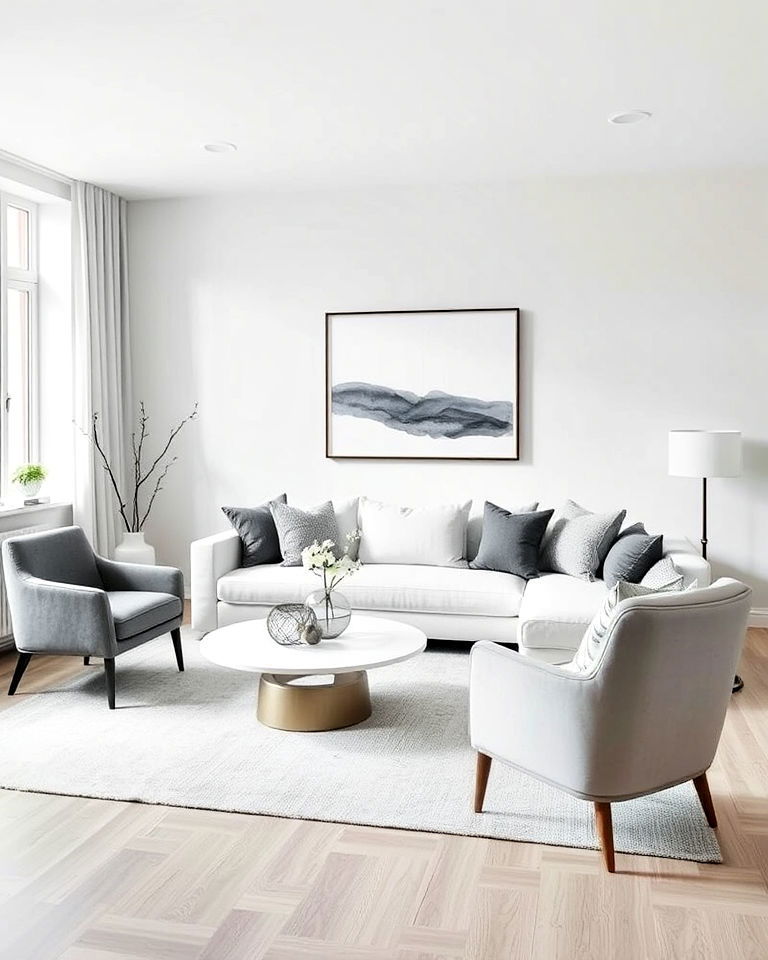 minimalist grey and white living room decor