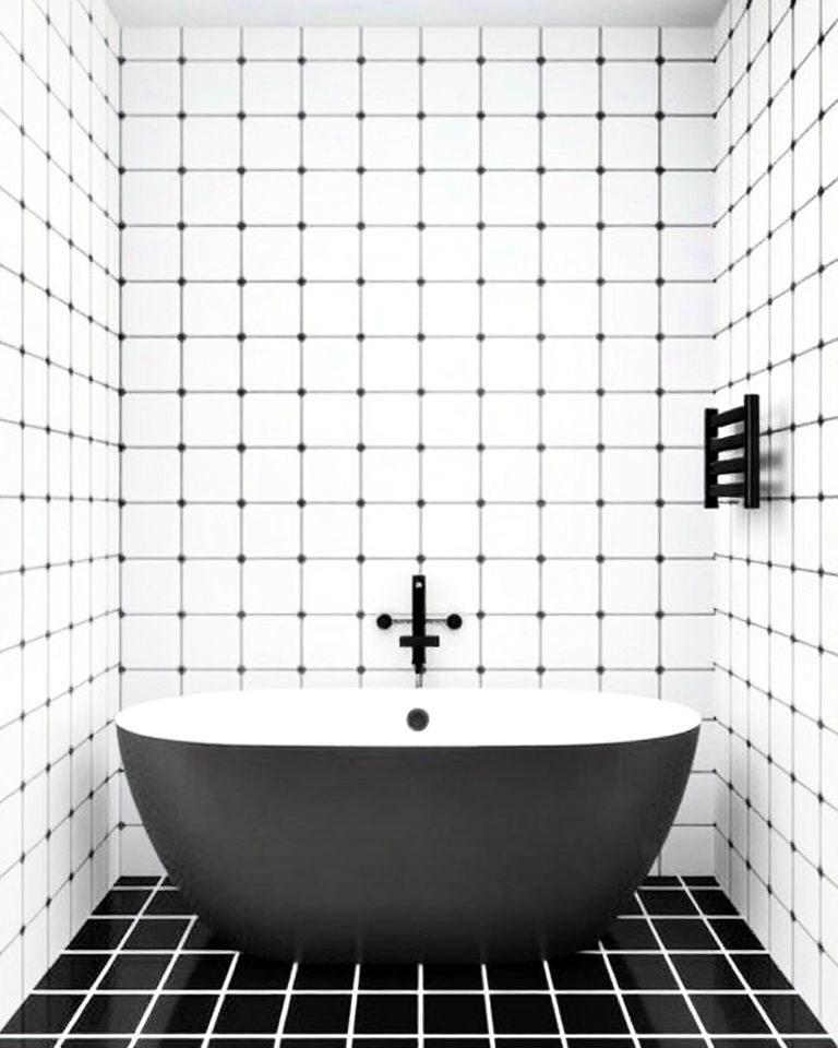 minimalist grid design with square black and white tiles