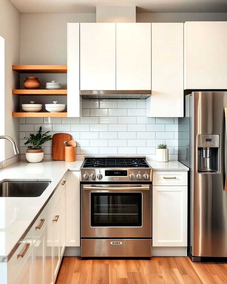 minimalist kitchen with stainless steel appliances