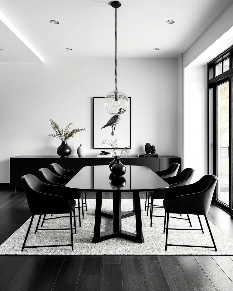 minimalist monochrome dining room