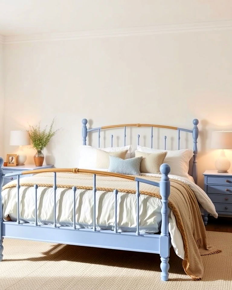 minimalist periwinkle bed frame