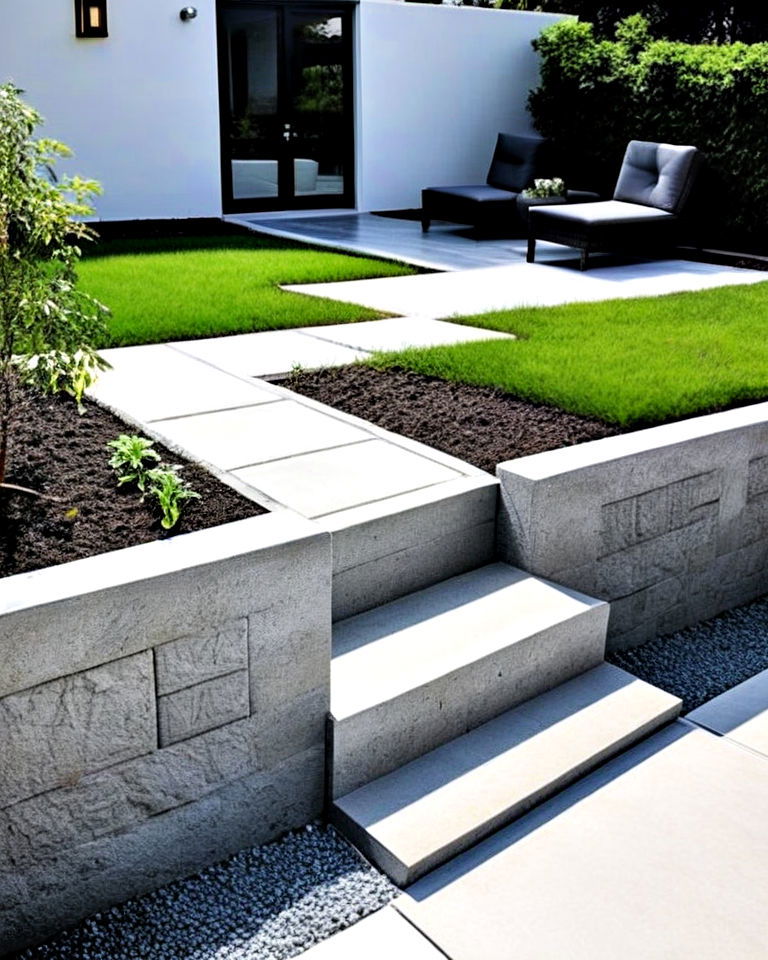 minimalist poured concrete retaining wall