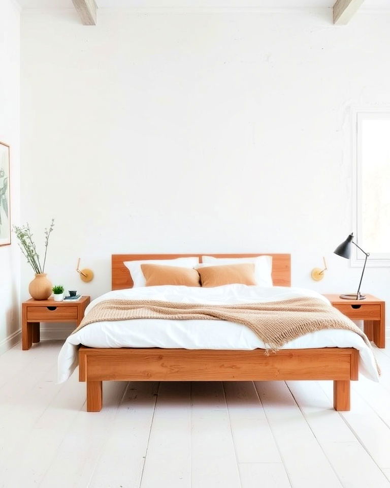 minimalist white limewash bedroom