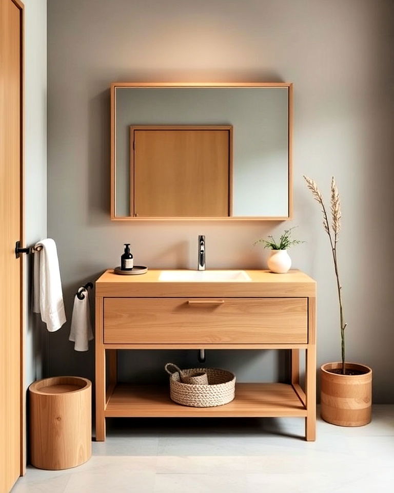 minimalist wooden bathroom vanity