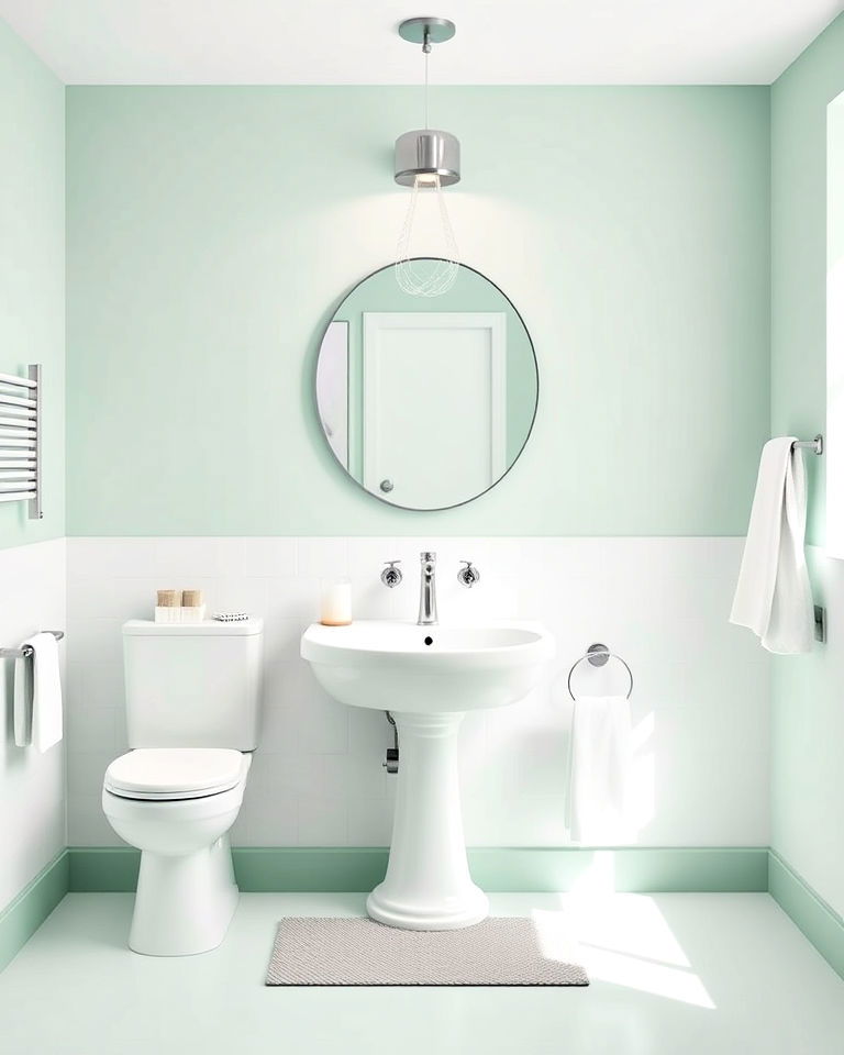 minimalistic mint green and white bathroom