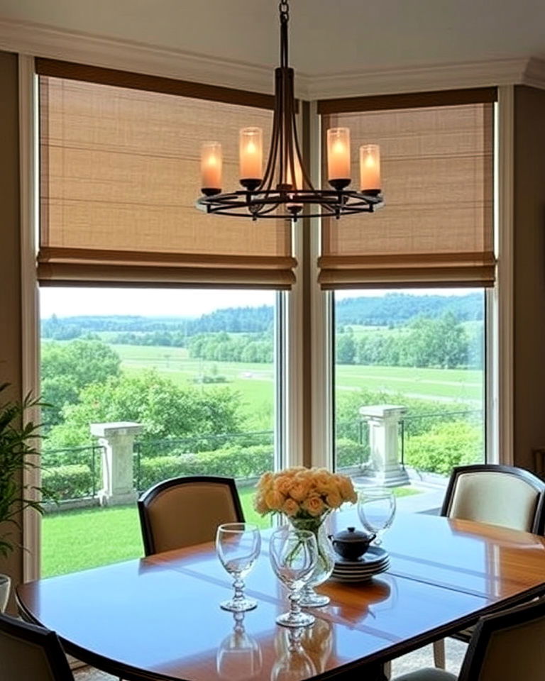 minimalistic roller shades for dining room windows