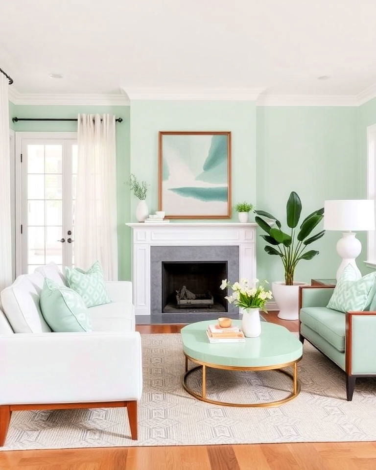 mint green accents living room