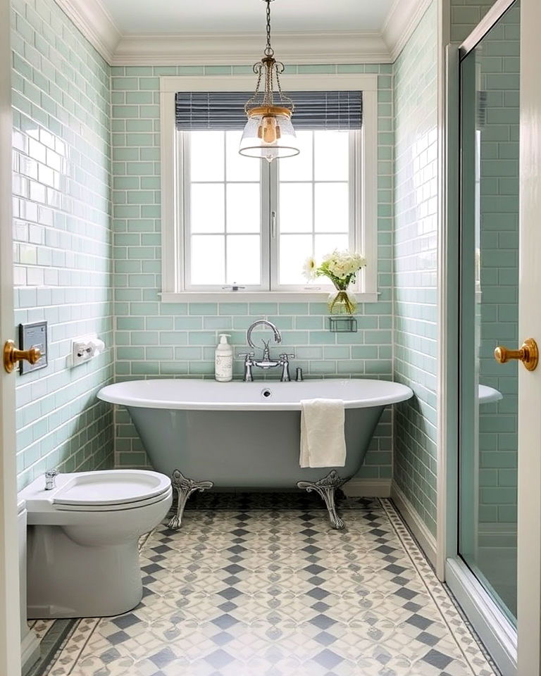 mint green and grey mosaic floor