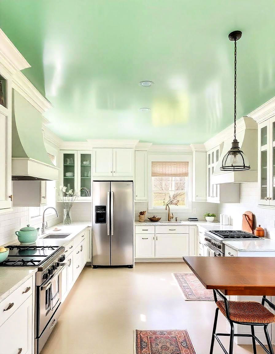 mint green ceiling for an unexpected pop