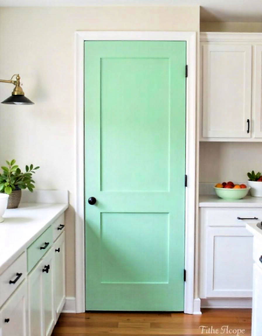 mint green pantry door for a pop of color