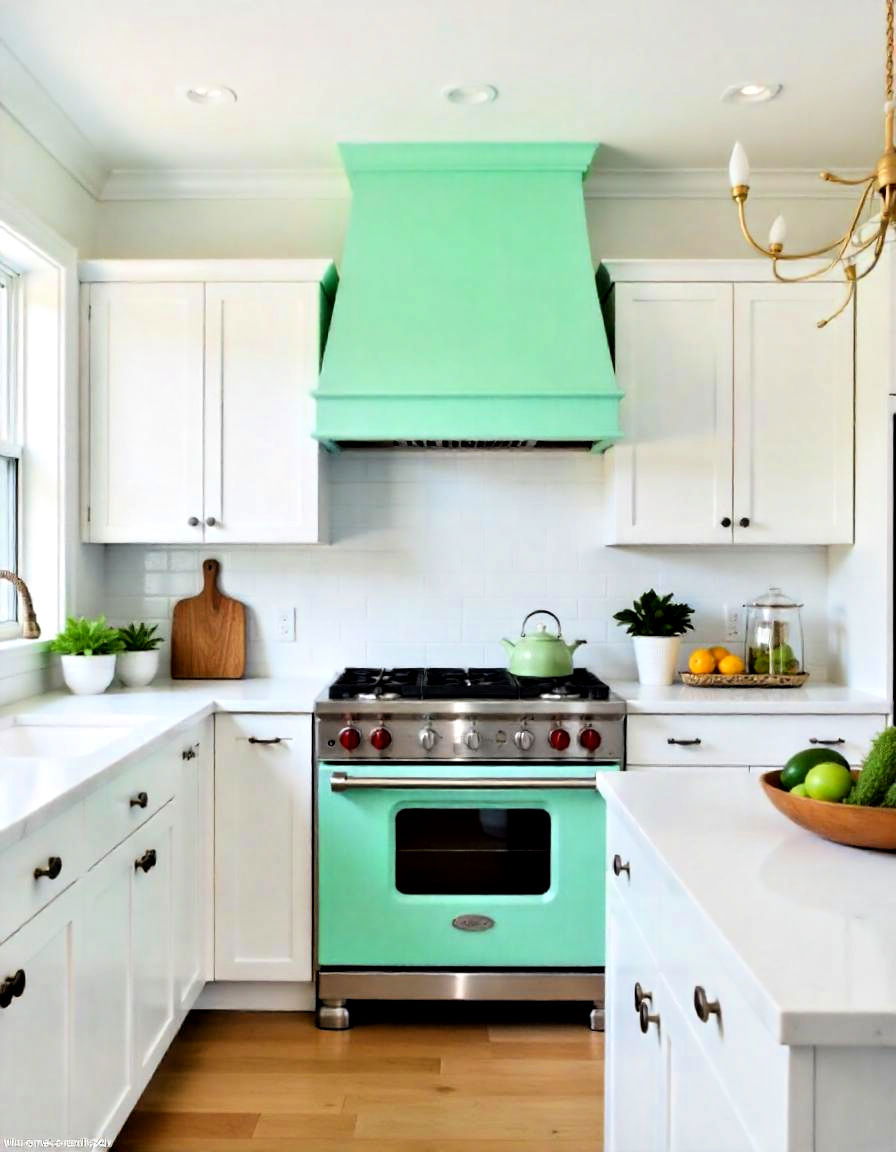 mint green range hood for a bold focal point