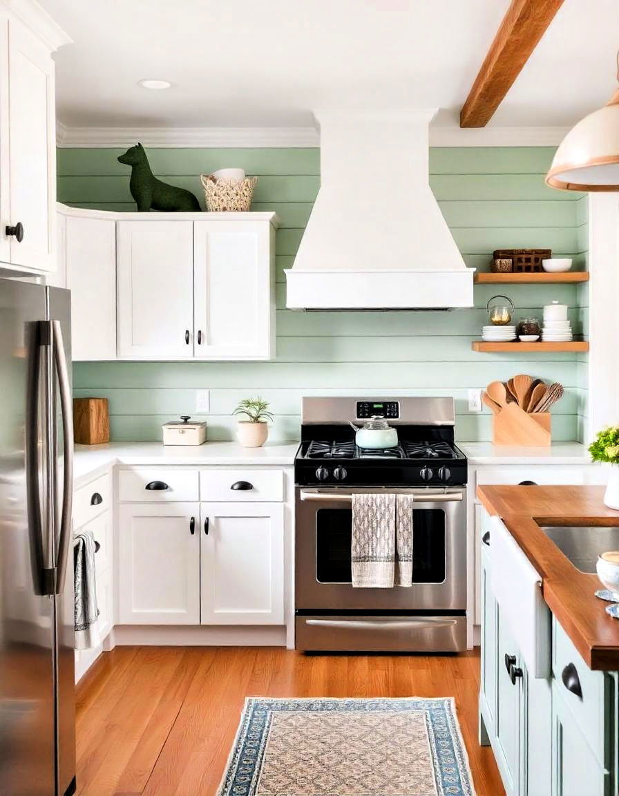 mint green shiplap walls for a farmhouse feel