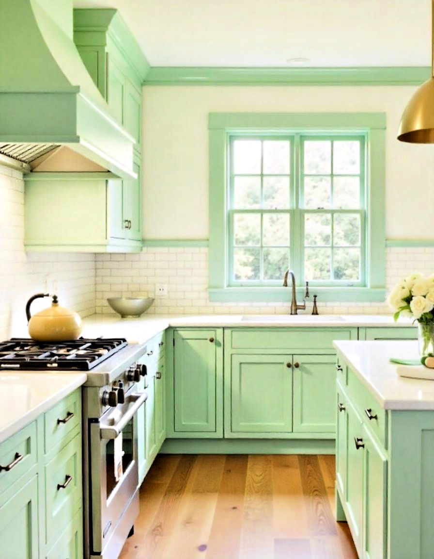 mint green trim and moldings for subtle elegance