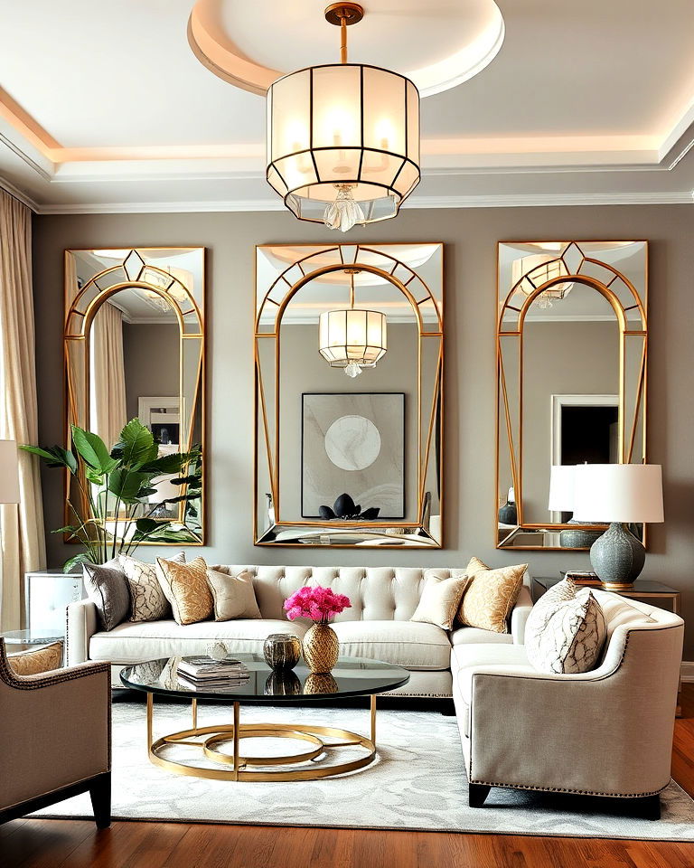 mirror accents for art deco living room
