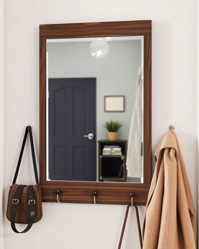 mirror with hooks for added storage