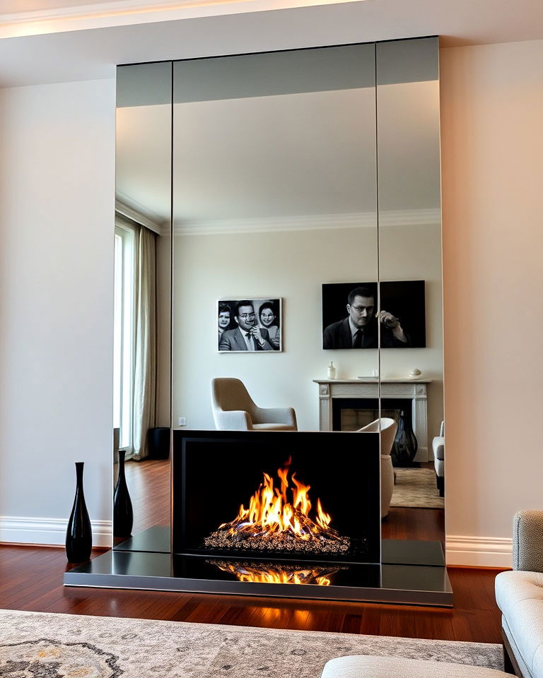 mirrored backdrop gas fireplace design