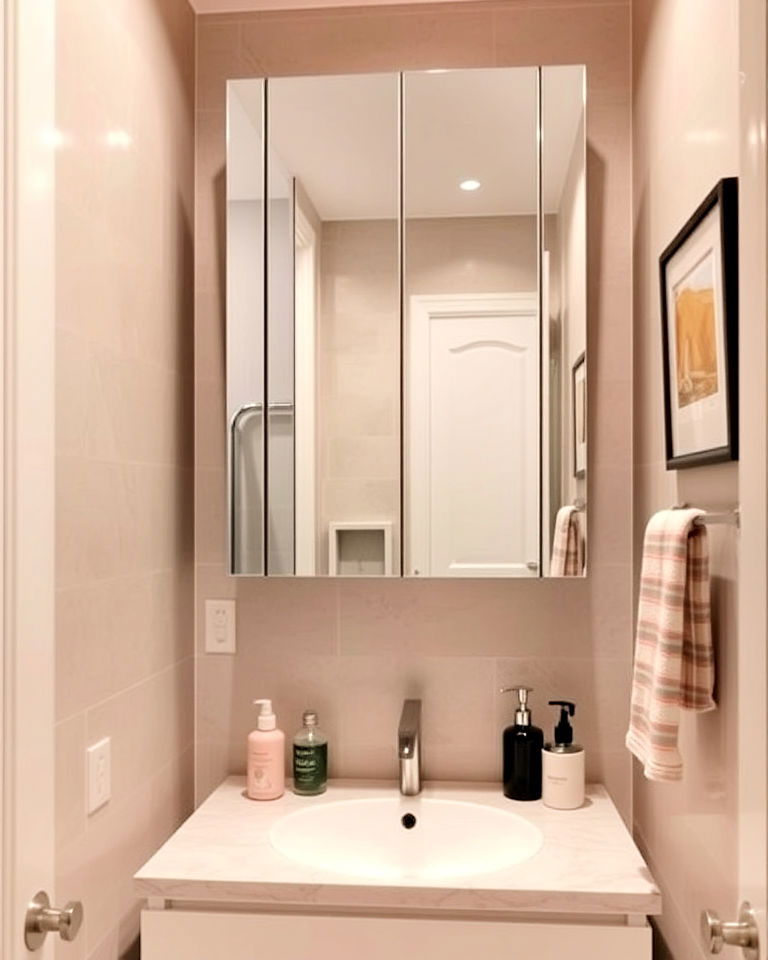 mirrored cabinet above the sink