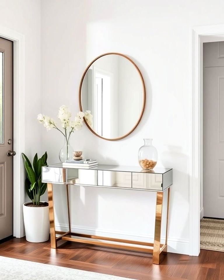 mirrored console table for dual functionality