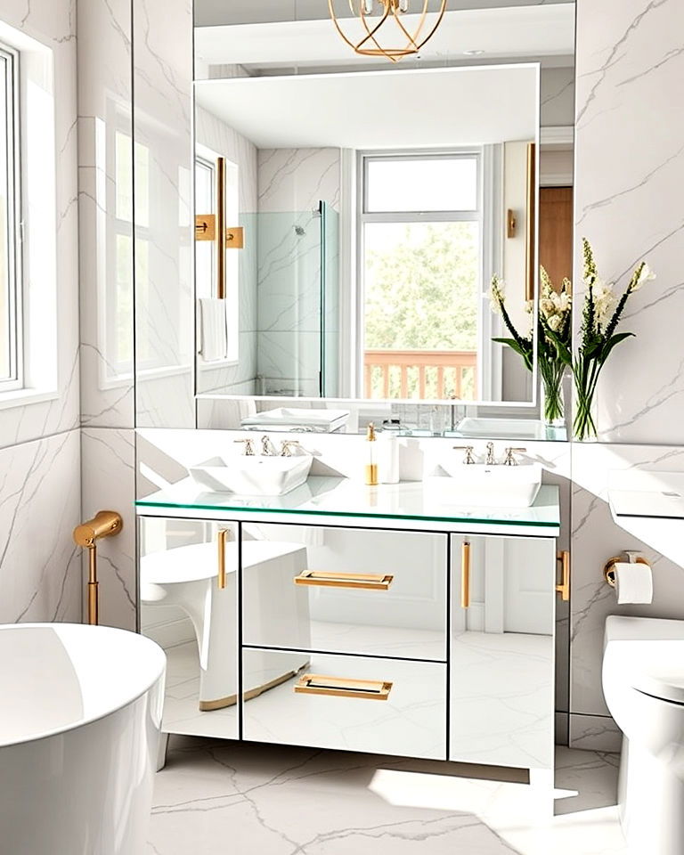mirrored glass vanities for modern glam