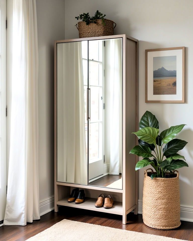 mirrored shoe cabinet for storage