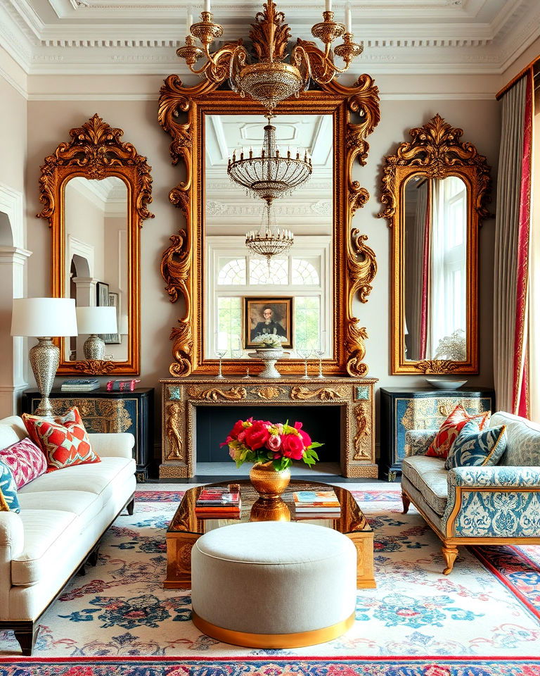 mirrored surfaces maximalist living room