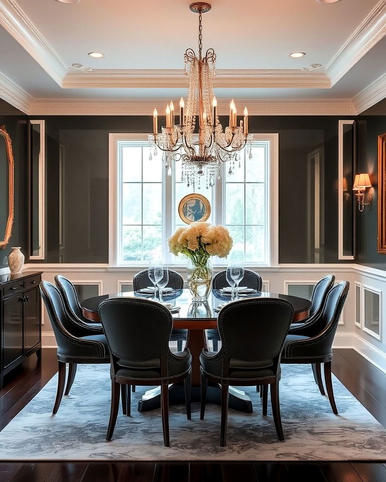 mirrored wainscoting for a glamorous dining area