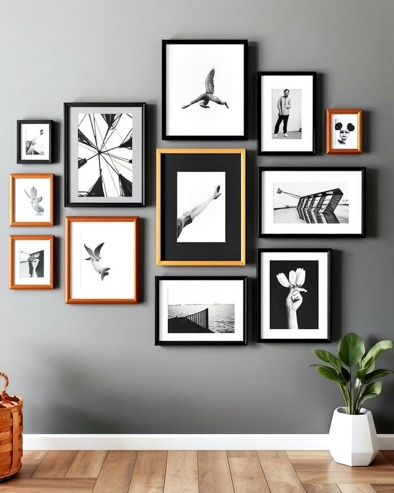 mix of metal frames gallery wall