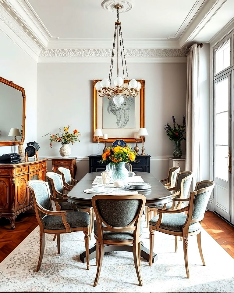 mix of modern and vintage parisian dining room