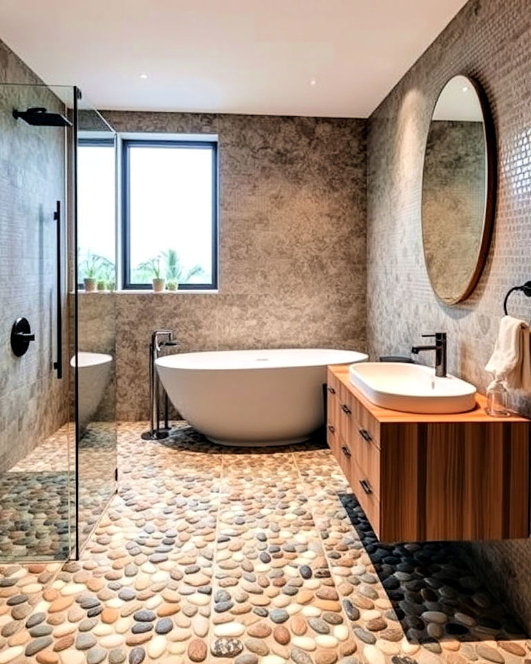 mixed pebble patterns bathroom