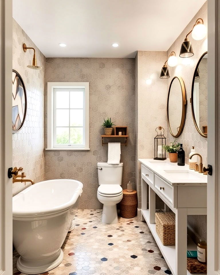 mixing and matching tile patterns bathroom