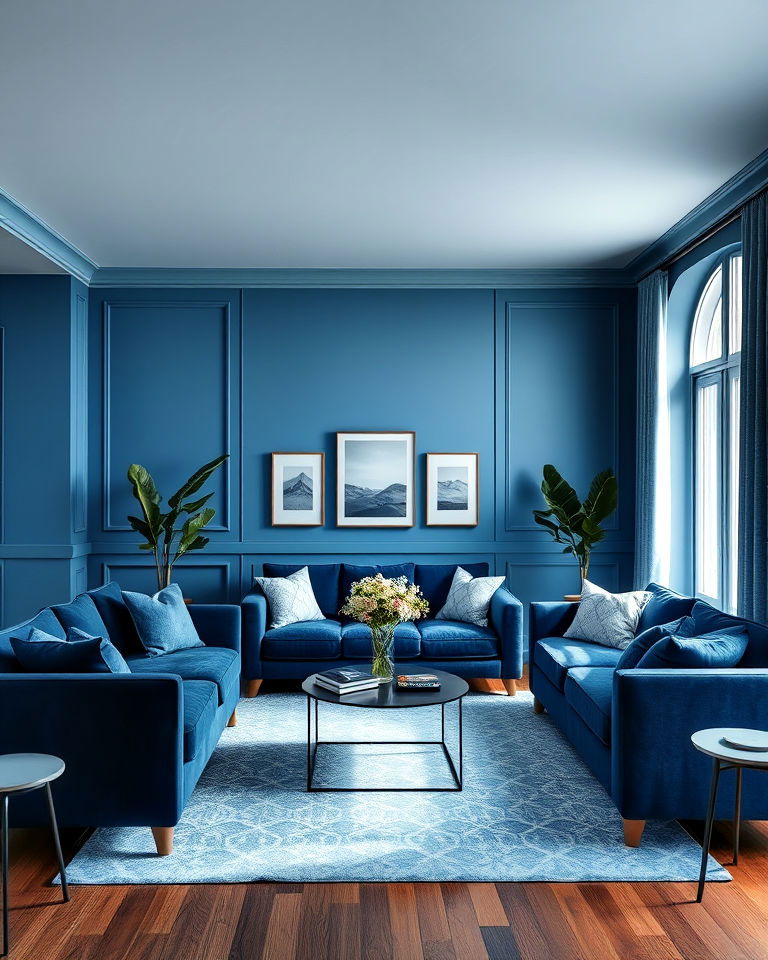 modern and classic serene blue hues living room