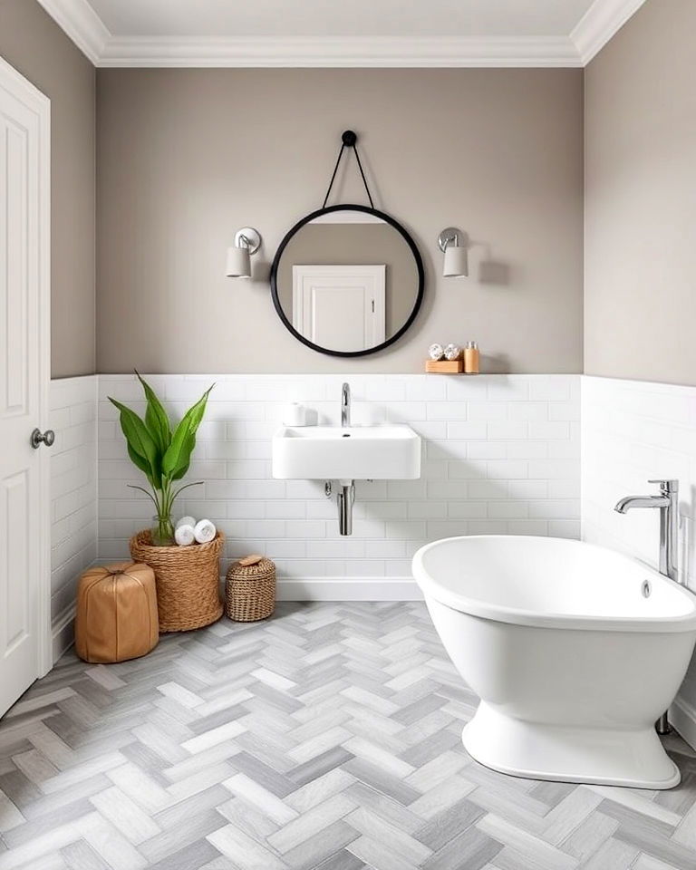 modern and stylish grey chevron tiles bathroom