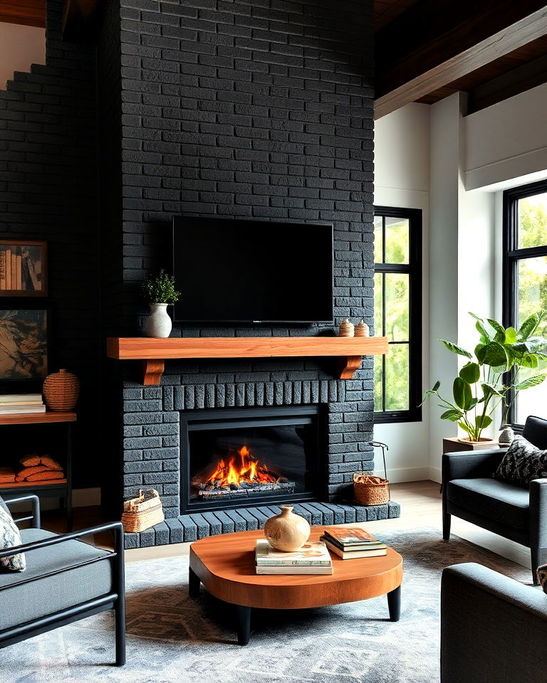 modern black brick fireplace for a classic look