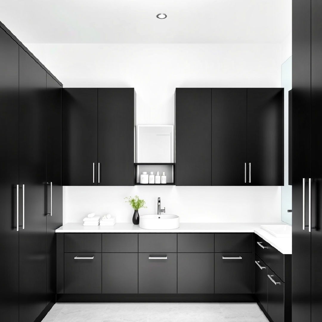 modern black cabinets with integrated handles