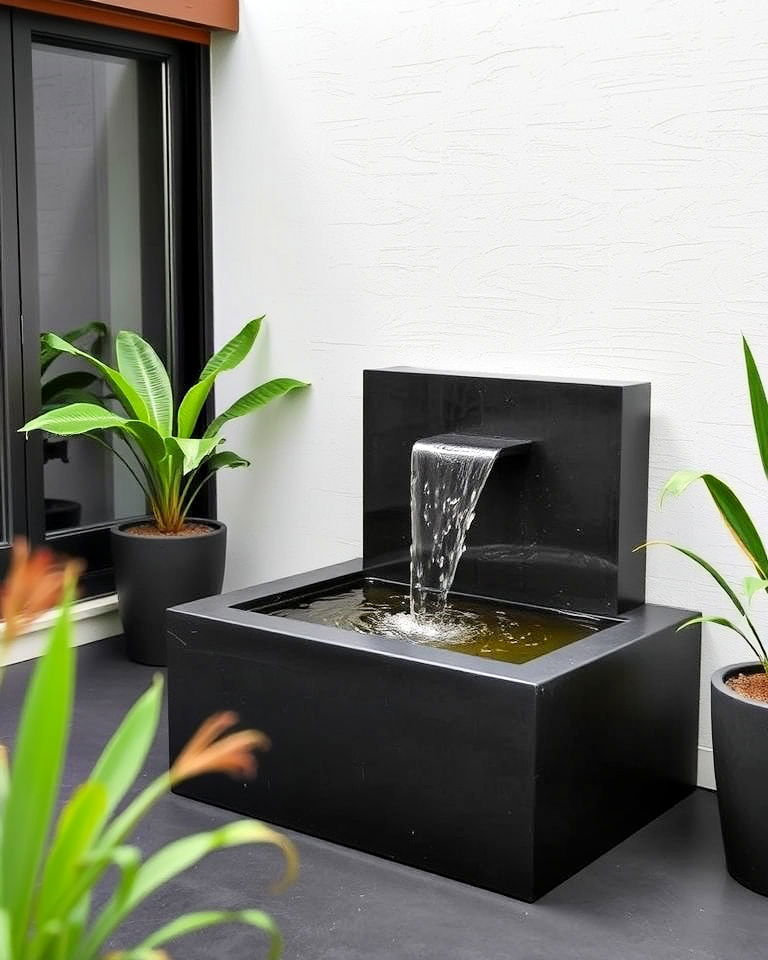 modern black concrete fountain