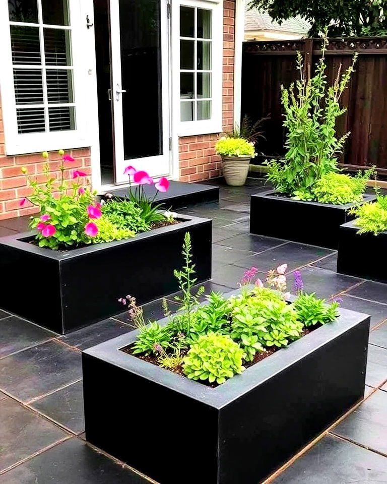 modern black concrete raised planter beds