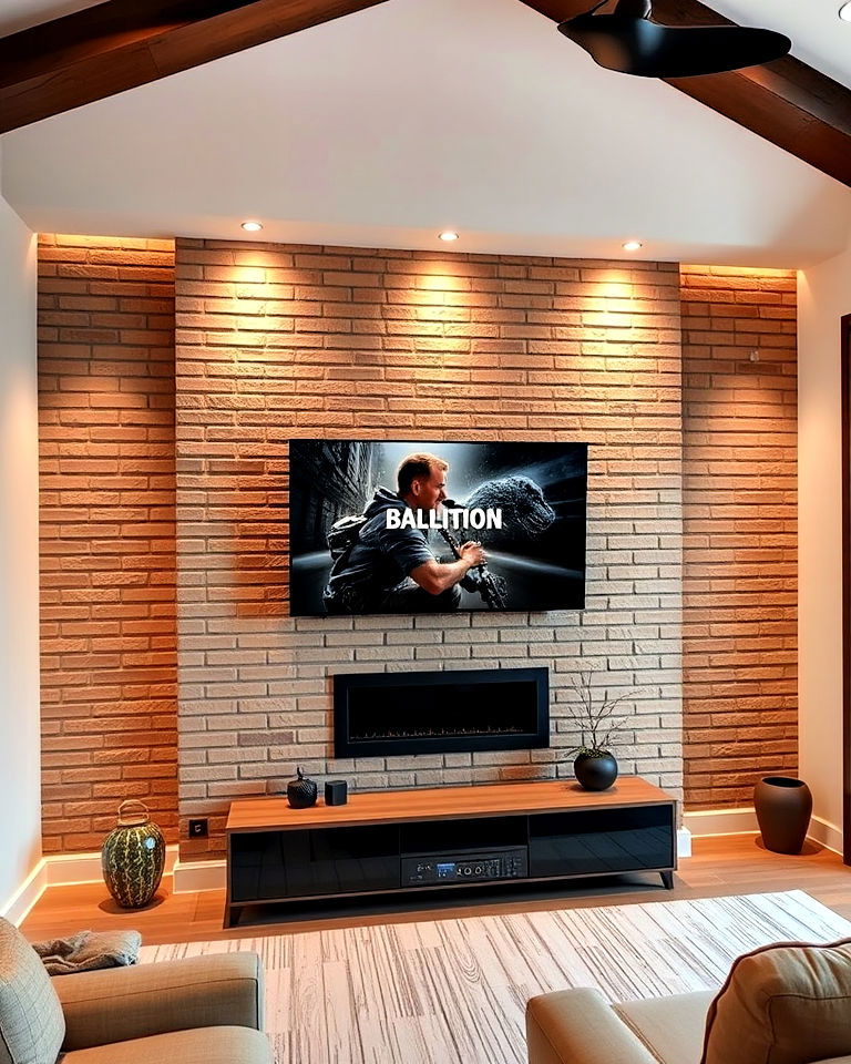 modern brick accent wall with led lighting