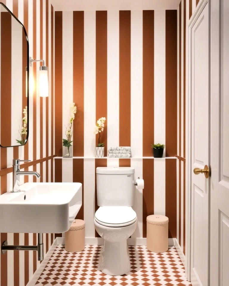 modern brown and white striped bathroom walls