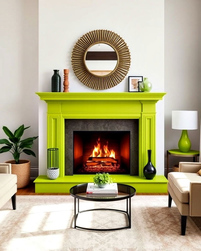 modern chartreuse green mantel